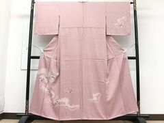 訪問着 手描友禅 本加工 新古品 丹後ちりめん 正絹 ピンク №ymk0001