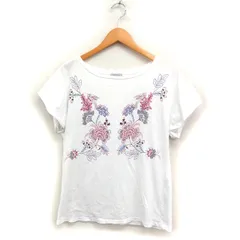 マレーラ MARELLA フラワープリント Tシャツ バンドスリーブ ボートネック コットン 綿 M ホワイト 白 /FT6のサムネイル