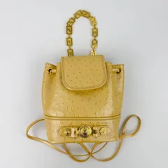 【中古】GIANNI VERSACE ヴェルサーチ ミニリュック チェーンハンドル リュックサック バックパック オーストリッチ イエロー 金具ゴールド ヴィンテージ レディース HIBUOCHI VINTAGE hboc260604a01のサムネイル