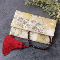 数珠入れ　大きめサイズ　懐紙入れ　通帳ケース　帯リメイク　一点物　和柄　和風　白　松　上品　フォーマル　ハンドメイド J-15-150Wのサムネイル