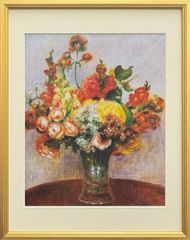 森文男、【籠の花のある静物】、希少な大判額装用画集より、美品