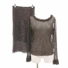 ハナエモリ HANAE MORI セットアップ シアートップス カットソー スカート  M 40 黒 ブラック ドット柄 長袖 フリルネック /TQのサムネイル