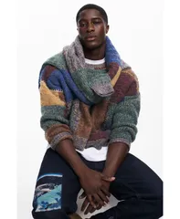 デジグアル メンズ アウター ニット・セーター パッチワーク Desigual Mens Thick patchwork sweater Medium beige ベージュのサムネイル