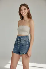 PHILIPP PLEIN(フィリッププレイン) レディース ハイウエスト ショート デニムパンツ (サイズ 27 / 推奨 26)のサムネイル