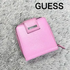 GUESS ゲス 二つ折り財布 ラウンドジップ レザー ピンク プレートロゴのサムネイル