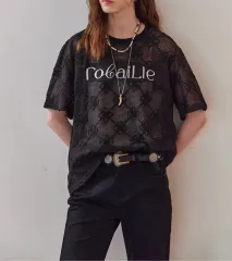 レタリング刺繍メッシュ半袖Tシャツ ブラウスのサムネイル