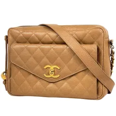 シャネル CHANEL ココマーク ショルダーバッグ マトラッセ キャビアスキン ベージュ レディース 【中古】