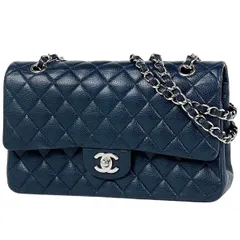 シャネル CHANEL マトラッセ Wフラップ チェーン ショルダーバッグ ココマーク キャビアスキン ネイビー A01112 レディース 【中古】