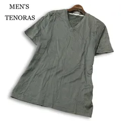 【美品】MEN'S TENORAS メンズティノラス 春夏★ 半袖 Vネック リブ ストライプ カットソー Tシャツ 日本製 Sz.L メンズのサムネイル