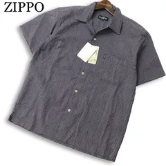 新品 未使用★ ZIPPO ジッポ 春夏★ 半袖 チェック柄 シャツ Sz.L メンズ 紺 ネイビーのサムネイル