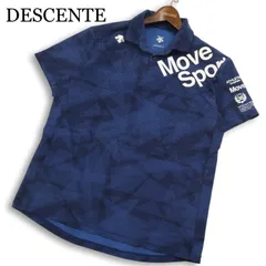 DESCENTE デサント 春夏★ 【MOVE SPORT】 サンスクリーン 総柄 半袖 ポロシャツ Sz.L メンズ ネイビー ゴルフ トレーニングのサムネイル