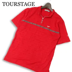 TOURSTAGE ツアーステージ ゴルフ 春夏★ 半袖 ハーフジップ ロゴ刺繍 ボーダー ポロシャツ Sz.M メンズ 赤のサムネイル