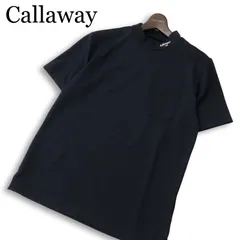 Callaway キャロウェイ ゴルフ 春夏★ 半袖 ロゴ刺繍 モックネック シャツ Sz.L メンズ 紺 ネイビー