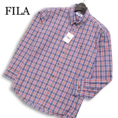 【新品 未使用】 FILA フィラ 通年★ 長袖 マドラスチェック ロゴ刺繍 ボタンダウン シャツ 大きいサイズ Sz.LL メンズのサムネイル