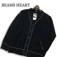【新品 未使用】 BEAMS HEART ビームス ハート 通年★ ハーフミラノ ビッグ パイピング カーディガン Sz.S メンズ 黒のサムネイル