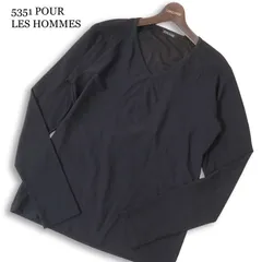 5351 POUR LES HOMMES 5351プールオム 通年 長袖 Vネック ジャガード カットソー ロンTシャツ Sz.S~M位　メンズ 黒のサムネイル