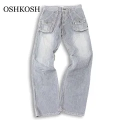 OSHKOSH オシュコシュ 通年★ USED加工 ヒッコリー ストライプ シンチバック ワーク デニム パンツ ジーンズ Sz.30 メンズのサムネイル