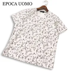 【新品 未使用】 EPOCA UOMO エポカ ウォモ 春夏ストライプ × 花柄★ 半袖 Vネック 総柄 Tシャツ カットソー Sz.48　メンズのサムネイル