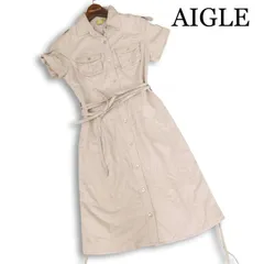 AIGLE エーグル 春夏★ リネン混 ロゴ刺繍 半袖 サファリ シャツ ワンピース Sz.S レディース アウトドアのサムネイル