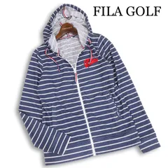 FILA GOLF フィラ ゴルフ 通年★ ジップ ボーダー ロゴ刺繍 ゴルフウェア パイル パーカー Sz.L レディース 紺のサムネイル