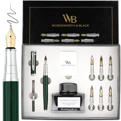 Wordsworth & Black カリグラフィーペンギフトセット、インクボトル、6つのインクカートリッジ、インクリフィルコンバーター、6つの交換用ペン先、プレミアムパッケージ、ジャーナリング、スムーズな書き心地のペン [グリーンクローム] fa63f677