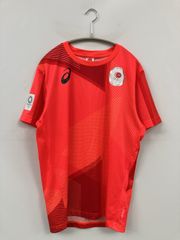 asics 아식스 T셔츠/컷소우 XL 레드 전면 프린트 백 프린트 브랜드 로고 미들 길이 반소매 크루넥(원목) 맨즈