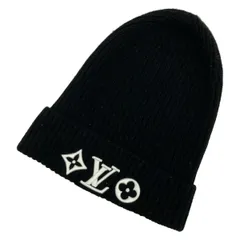 LOUIS VUITTON(ルイヴィトン) ニット帽 S ビーニーLVヘッドライン M77872 黒×白 ウールのサムネイル