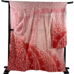 振袖 身丈162.5cm 裄丈67cm M 袷 菊 雪輪 総絞り ピンク 正絹 秀品 【中古】のサムネイル