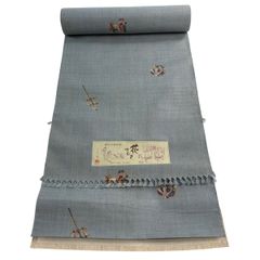 袋帯 秀品 蜀江華文 草花 金彩 螺鈿 銀色 お太鼓柄 正絹 【中古