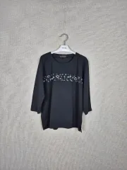 (#66 77オススメ/L)ビッグストレッチ ブラック バストパータン 長袖ブラウスのサムネイル