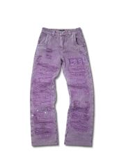リメイク パープル ダメージデニムパンツ クラッシュ加工 一点物 紫 