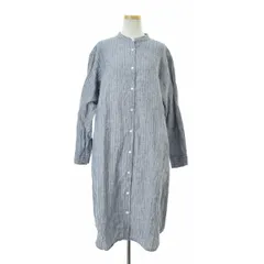 【無印良品】リネンストライプ スタンドカラーシャツ長袖ワンピース