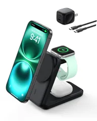 新品 Belkin Qi2 25W Ultra Charge ワイヤレス充電器 世界初 25W充電スタンド 3 in 1 スクエアモデル Qi2公式認証/MagSafe対応 急速充電対応 iPhone1716～12 Applewatch対応 アップルウォッチのサムネイル