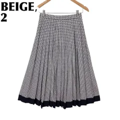 【美品】 BEIGE， プリーツロングスカート 2 白×紺 レトロ柄のサムネイル