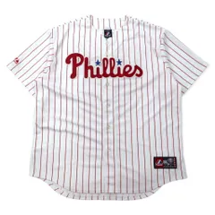 majestic ベースボールシャツ XL ホワイト ストライプ ポリエステル MLB Phillies ナンバリング ビッグサイズのサムネイル