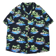 KING SIZE オープンカラー アロハシャツ 2XL ブラック レーヨン 総柄 ビーチ ビッグサイズのサムネイル