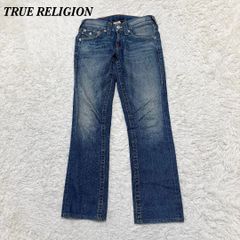 トゥルーレリジョン ホワイト ステッチ ストレート デニム パンツ IO