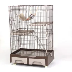 猫 ケージ 2段 【イレ付き | ハンモック | キャスター | 梯子付き】 多頭飼い キャットケージ スチール 猫ケージ2段 猫ゲージ ペットゲージ 猫グッズ 猫用品 脱走防止 留守番 保護 おしゃれ ブラウンmtのサムネイル
