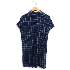 ティーケーミクスパイス タケオキクチ THE SHOP TK MIXPICE チェック シャツ チュニック フレンチスリーブ 綿混 F ネイビー 紺 /FT13のサムネイル