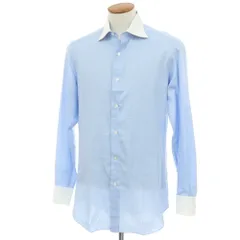【中古】フライ FRAY コットン グレンチェック クレリック セミワイドカラー ドレスシャツ ブルー【サイズ39】【メンズ】のサムネイル