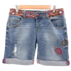 デシグアル Desigual デニムショートパンツ ジーンズ インディゴブルー ダメージ加工 刺繍 /ML ■ECF004のサムネイル
