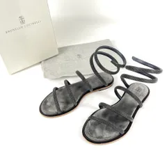 箱付　BRUNELLO　CUCINELLI　ブルネロ クチネリ　ライトストーン　フラットサンダル　ストラップサンダル　サイズ38　ブラックのサムネイル