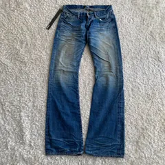 ①新品！PLEIN　プレーン　プレイン　デニムパンツ　フレア　ブーツカット　ダメージ加工　ハチノス　赤耳　サイズ2のサムネイル
