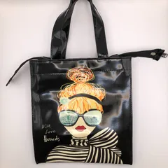 タ　Harrods（ハロッズ）　イラスト　トートバッグ　黒　ブラック　中古品のサムネイル