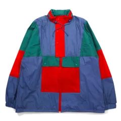 Vintage Euro Work Jacket ユーロワーク カラーブロック ナイロンジャケット XL ブルー フード収納式 ドローコードのサムネイル
