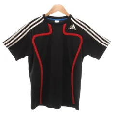 アディダス adidas Tシャツ S 黒 ブラック 赤 レッド 半袖 クルーネック /SC ■ECF004