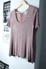 W(M)クラブモナコ半袖Tシャツ The HANDSOMEニット ストライプ グレー-76F3のサムネイル