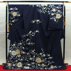 eha3377 白木染匠 京友禅訪問着 紺色 華文唐草文様 お仕立て付き 1ヶ月半～2ヶ月で発送