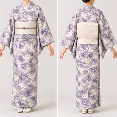 初夏から初秋 正絹縮緬 単衣小紋 綺麗ブルー 裄65 身丈157 紅型未使用