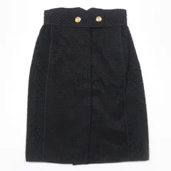 美品☆LOUIS VUITTON ルイヴィトン コットン シルク アイレットレースフラワーデザイン LV金ボタン スカート ブラック 36 イタリア製 正規品 レディースのサムネイル